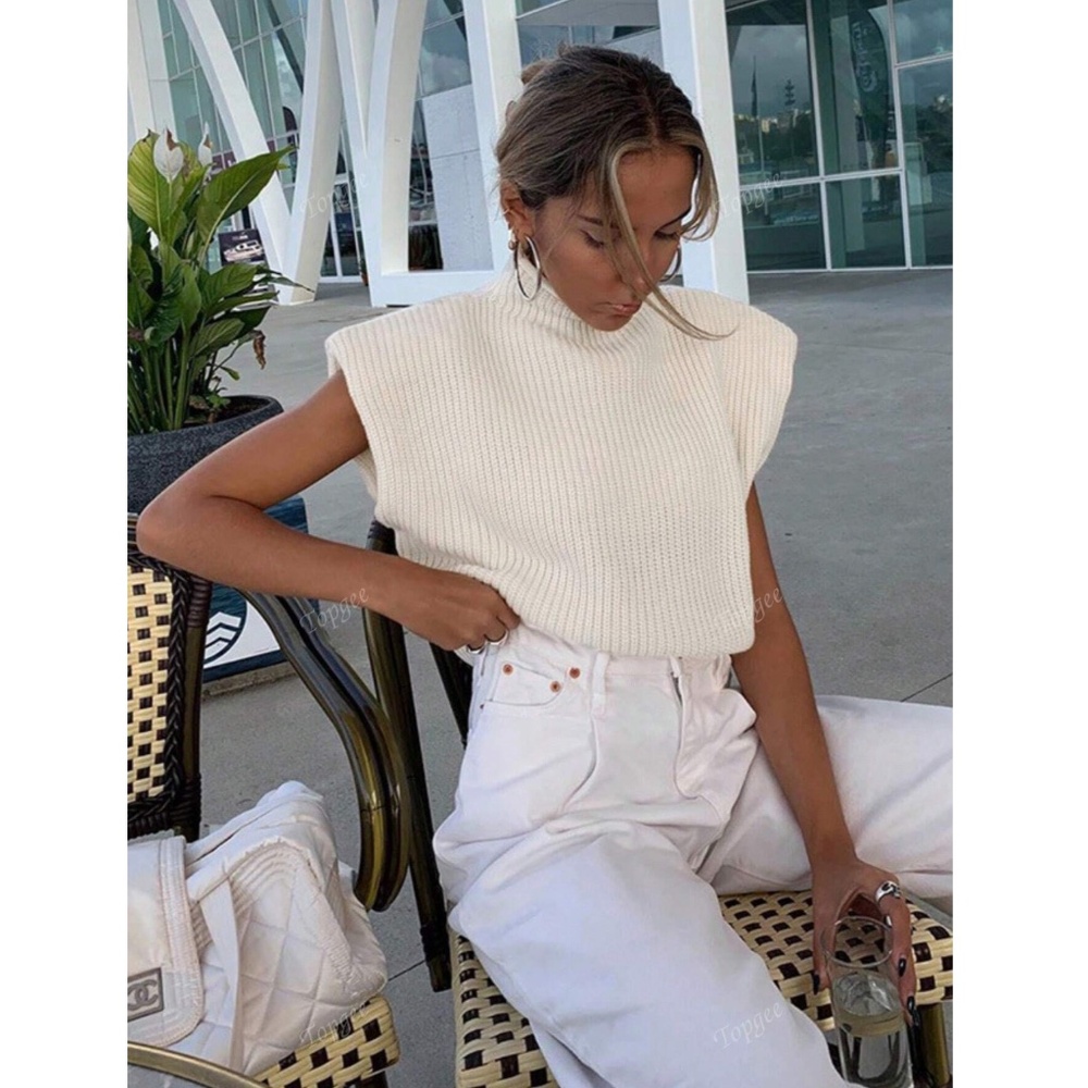 Cable Knit Beige Muscle Tee Top - Picture 3 of 14